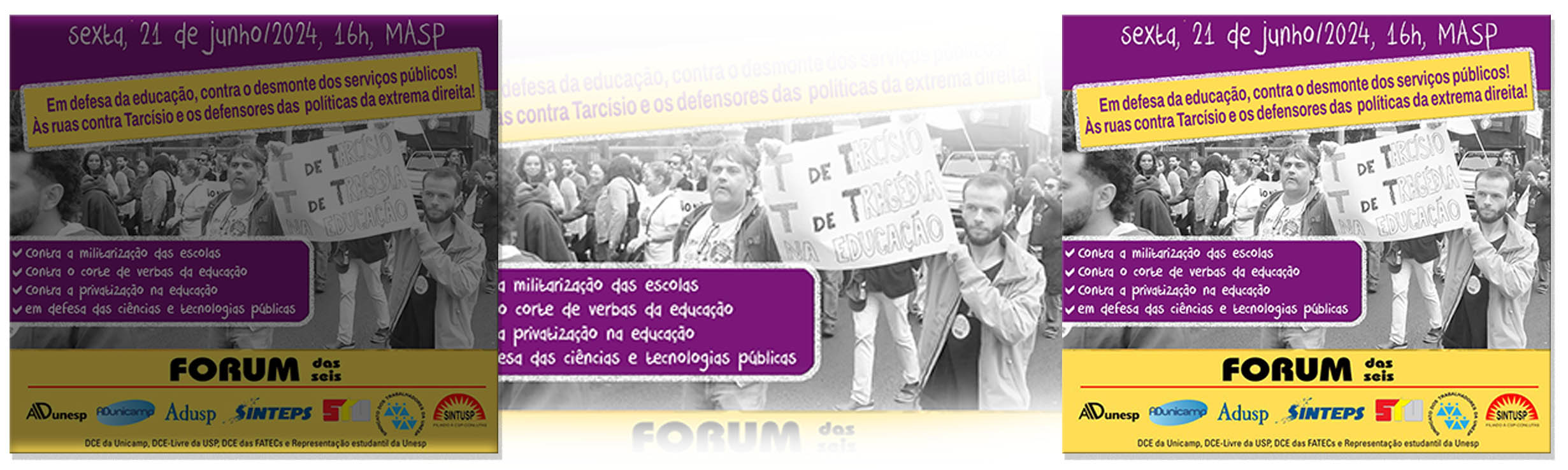 Sinteps apoia e convida: sexta, 21/6, 16h, no MASP, tem ato unificado do funcionalismo. Vamos às ruas contra os ataques de Tarcísio à educação e aos serviços públicos